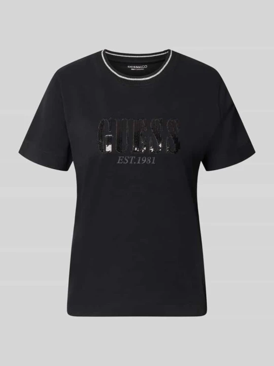 Zdjęcie produktu T-shirt z czystej bawełny z detalem z logo Guess Czarny