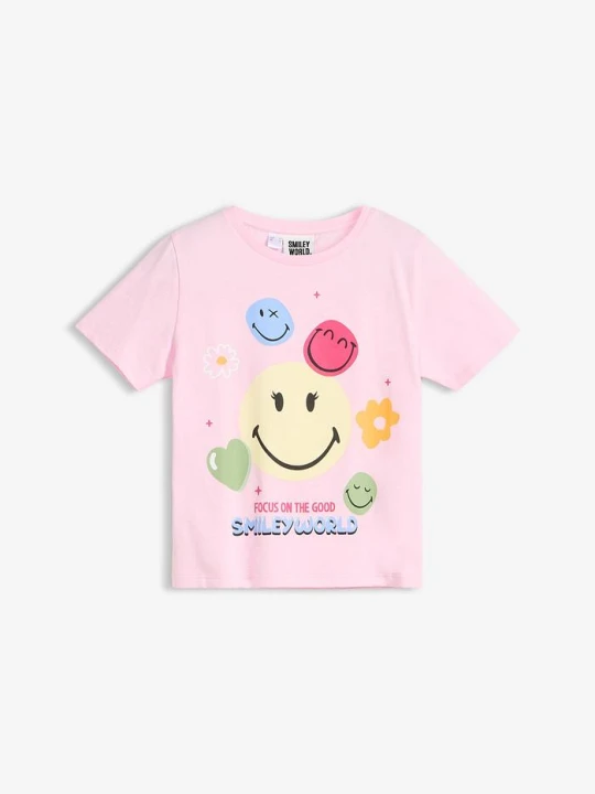 Zdjęcie produktu T-shirt z czystej bawełny, z nadrukiem Smileys BonPrix różowy