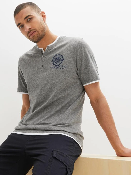 Zdjęcie produktu T-shirt z dekoltem Henley, krótki rękaw (2 szt.), z czystej bawełny organicznej BonPrix niebieski