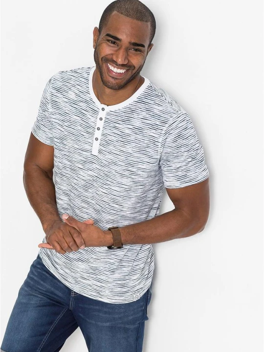 Zdjęcie produktu T-shirt z dekoltem henley z czystej bawełny, krótki rękaw BonPrix niebieski
