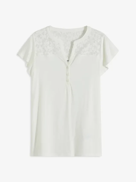 Zdjęcie produktu T-shirt z dekoltem henley z mieszanki wiskozy BonPrix biały