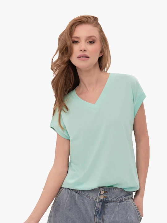 Zdjęcie produktu T-shirt z dekoltem V, Comfort Fit, T-SKY Volcano Miętowy
