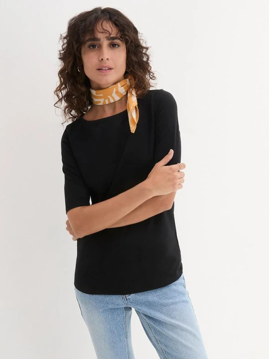 Zdjęcie produktu T-shirt z dekoltem w łódkę BonPrix czarny
