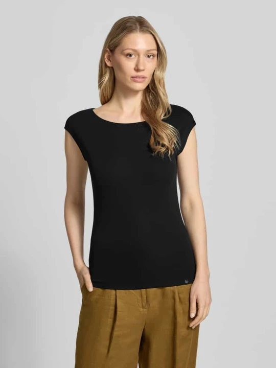 Zdjęcie produktu t-shirt z dekoltem w łódkę i detalem z logo Marc Cain Czarny