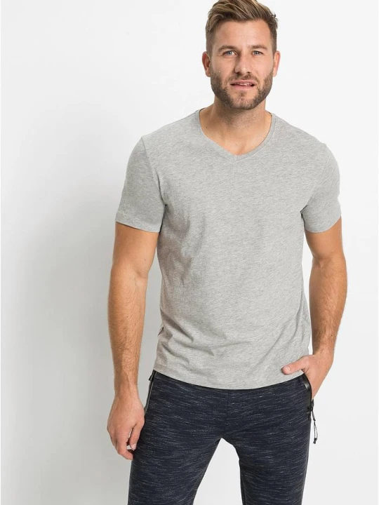 Zdjęcie produktu T-shirt z dekoltem w serek (3 szt.) BonPrix szary