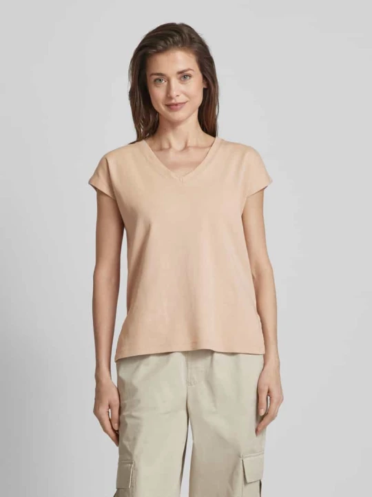 Zdjęcie produktu T-shirt z dekoltem w serek Be Pure Dutch Beżowy