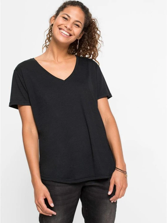 Zdjęcie produktu T-shirt z dekoltem w serek BonPrix czarny