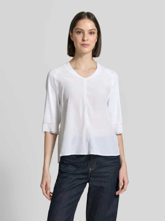 Zdjęcie produktu T-shirt z dekoltem w serek i rękawem o dł. 3/4 Marc Cain Biały