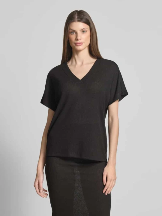 Zdjęcie produktu T-shirt z dekoltem w serek model ‘Delia’ Soyaconcept Czarny