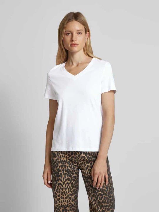 Zdjęcie produktu T-shirt z dekoltem w serek model ‘ESSENTIAL’ Selected Biały