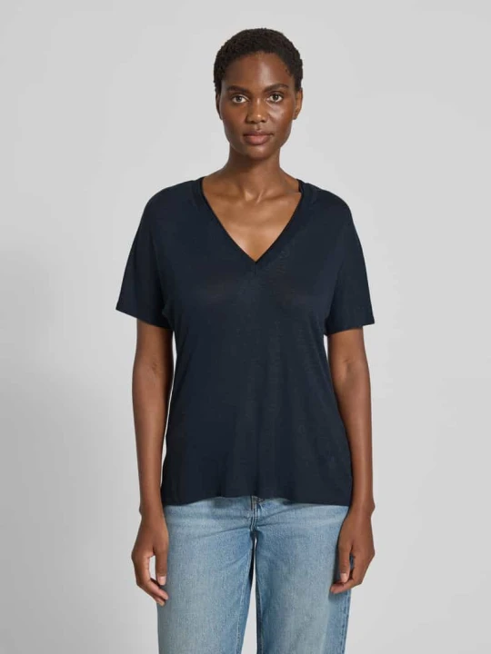 Zdjęcie produktu T-shirt z dekoltem w serek model ‘Eylina’ Boss Granatowy