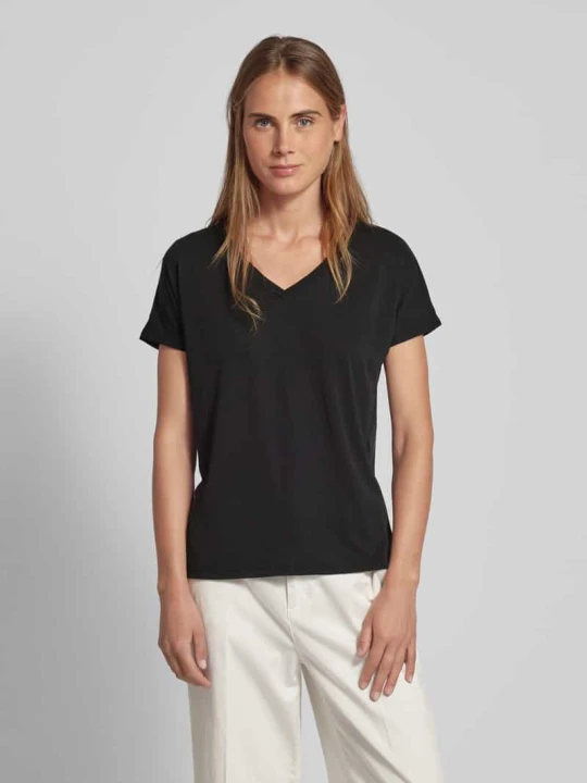 Zdjęcie produktu T-shirt z dekoltem w serek model 'Fenya' MSCH Copenhagen Czarny