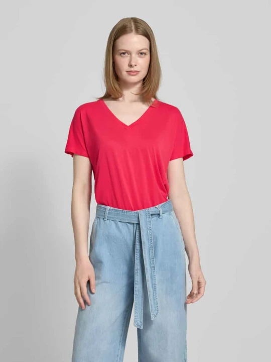 Zdjęcie produktu T-shirt z dekoltem w serek model ‘Fenya’ MSCH Copenhagen Mocnoróżowy