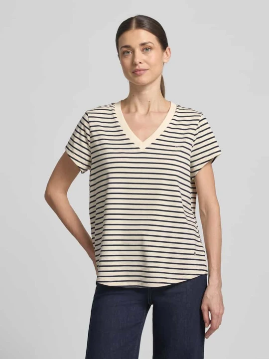 Zdjęcie produktu t-shirt z dekoltem w serek model 'Kala' MOS MOSH Ciemnoniebieski