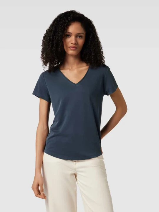 Zdjęcie produktu T-shirt z dekoltem w serek model ‘Luvanna’ MbyM Granatowy