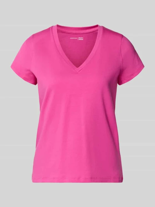 Zdjęcie produktu T-shirt z dekoltem w serek w kroju regular fit Schiesser Mocnoróżowy