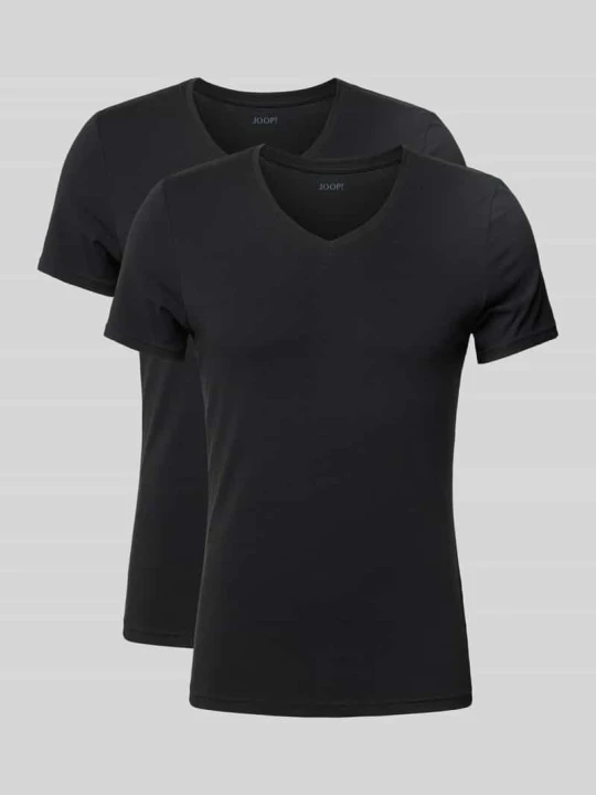 Zdjęcie produktu T-shirt męski JOOP! Collection;Mieszanka bawełny i elastanu;Dopasowany krój;Zestaw 2 szt.;Dekolt w serek czarny