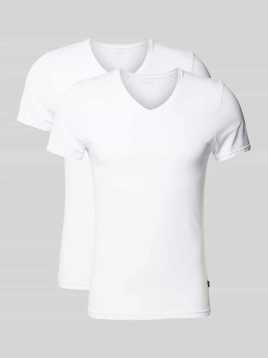 Zdjęcie produktu T-shirt męski JOOP! Collection;Mieszanka bawełny i elastanu;Dopasowany krój;Zestaw 2 szt.;Dekolt w serek Biały