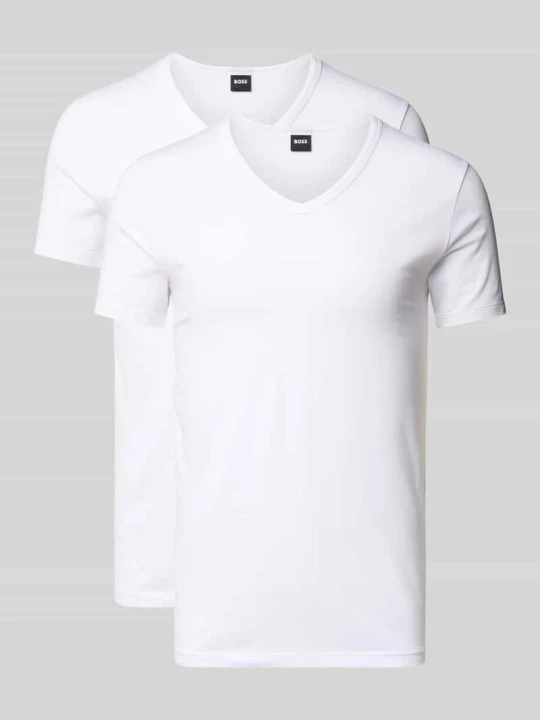 Zdjęcie produktu T-shirt z dekoltem w serek w zestawie 2 szt. model ‘Modern’ Boss Biały