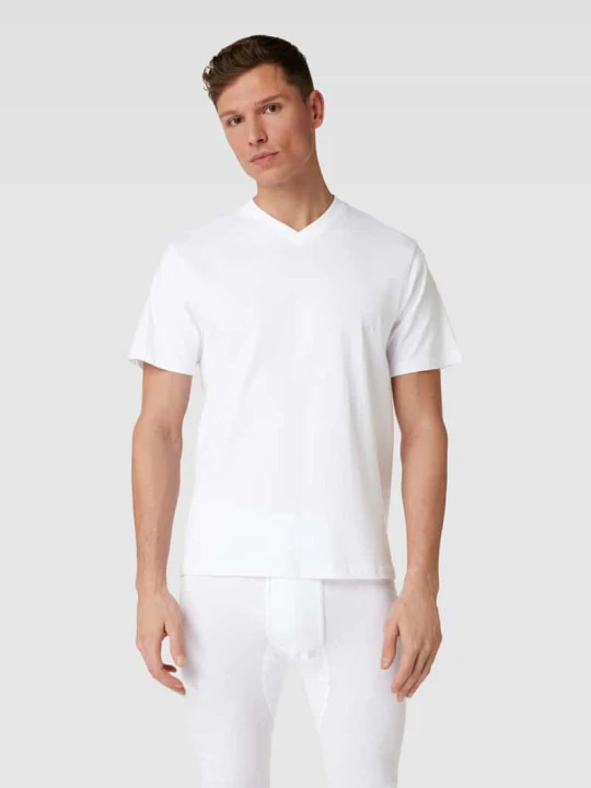 Zdjęcie produktu T-shirt z dekoltem w serek w zestawie 2 szt. model ‘PURE COTTON’ GÖTZBURG 1889 Biały