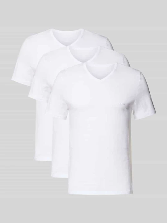 Zdjęcie produktu T-shirt z dekoltem w serek w zestawie 3 szt. model ‘Classic’ Boss Biały