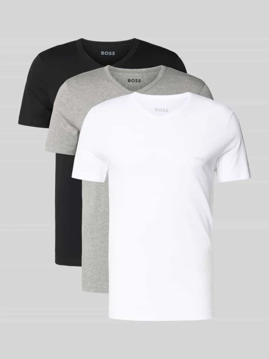 Zdjęcie produktu T-shirt z dekoltem w serek w zestawie 3 szt. model ‘Classic’ Boss Średnioszary melanż