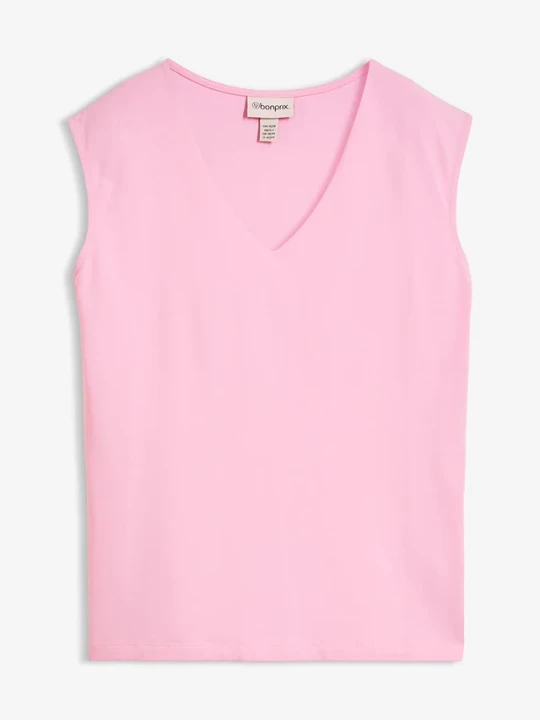 Zdjęcie produktu T-shirt z dekoltem w serek z czystej bawełny organicznej BonPrix różowy