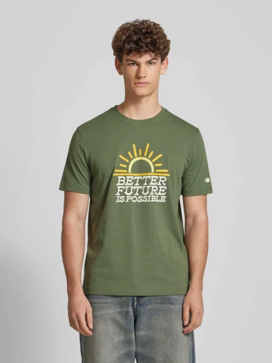 Zdjęcie produktu T-shirt z detalami z logo Champion Oliwkowy