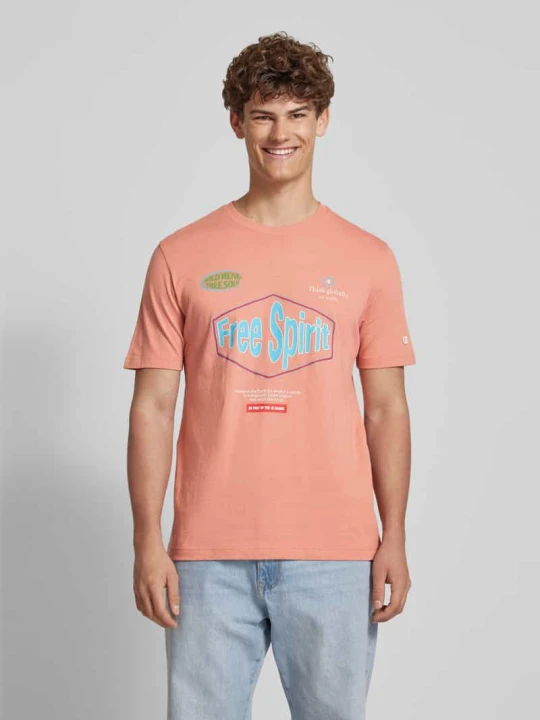 Zdjęcie produktu T-shirt z detalami z logo Champion Morelowy
