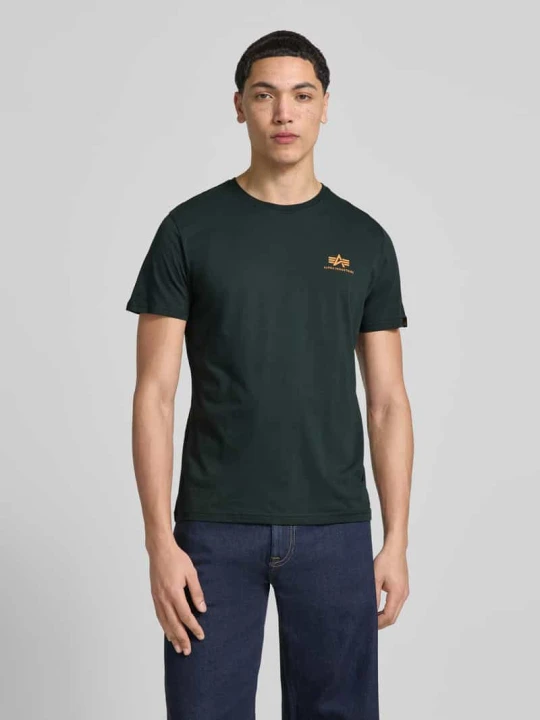 Zdjęcie produktu T-shirt z detalami z logo Model 'BASIC' Alpha Industries Petrol