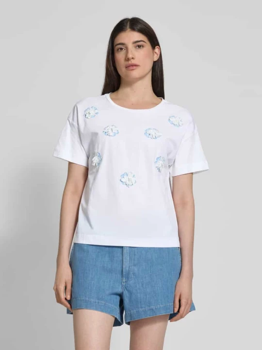 Zdjęcie produktu T-shirt z detalami z logo MORE & MORE Złamany biały