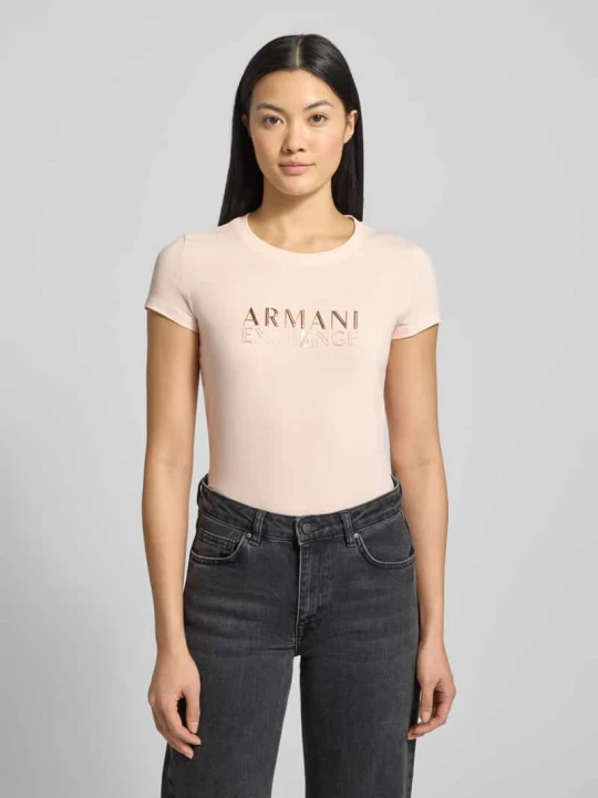 Zdjęcie produktu T-shirt z detalem z logo Armani Exchange Jasnoróżowy