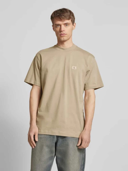 Zdjęcie produktu T-shirt z detalem z logo Calvin Klein Jeans Beżowy