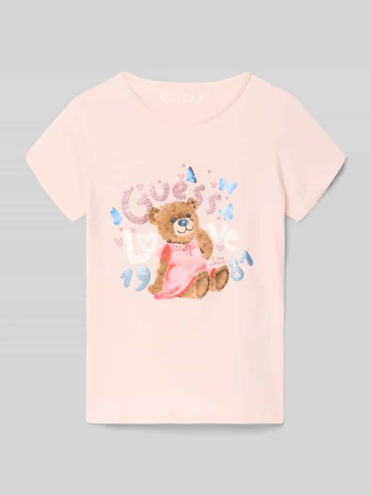 Zdjęcie produktu t-shirt z detalem z logo Guess Jasnoróżowy