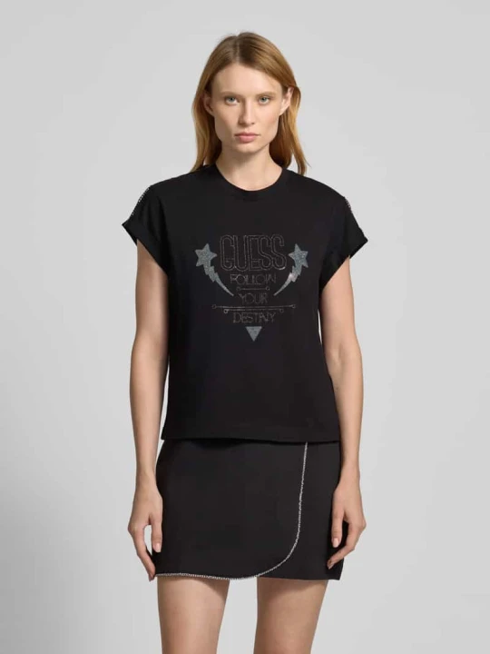Zdjęcie produktu T-shirt z detalem z logo Guess Czarny