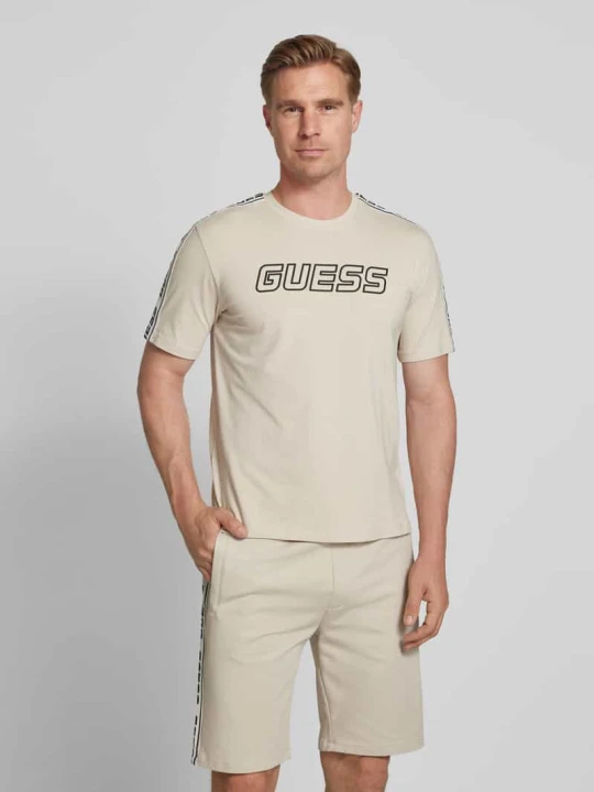 Zdjęcie produktu T-shirt z detalem z logo Guess Beżowy