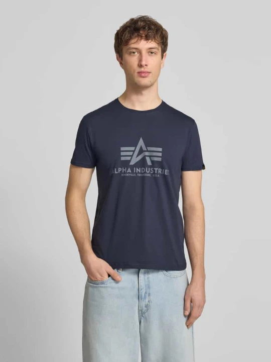 Zdjęcie produktu T-shirt z detalem z logo model 'BASIC' Alpha Industries Granatowy