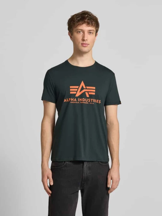 Zdjęcie produktu T-shirt z detalem z logo model 'BASIC' Alpha Industries Butelkowy zielony