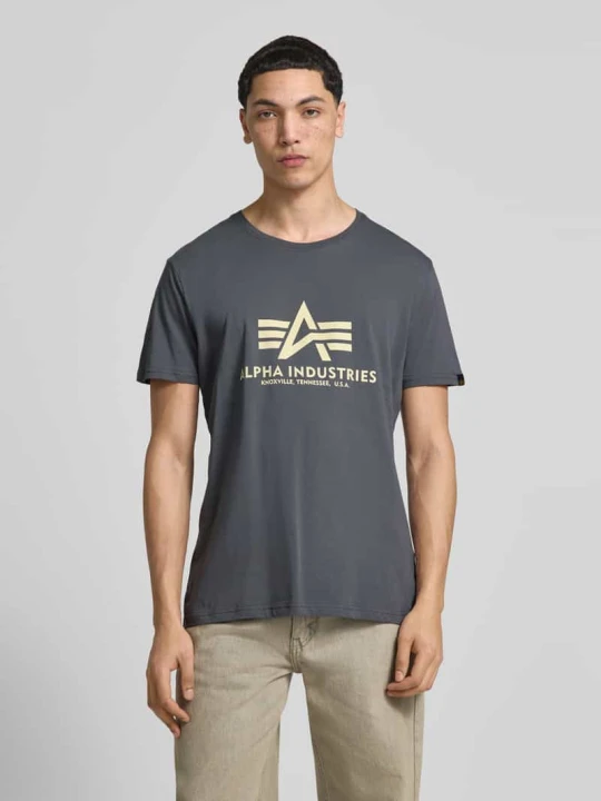 Zdjęcie produktu T-shirt z detalem z logo model 'BASIC' Alpha Industries Ciemnoszary