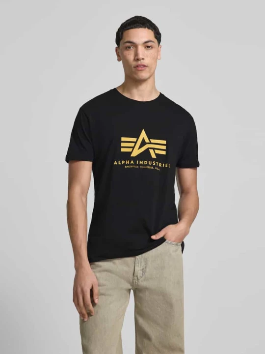 Zdjęcie produktu T-shirt z detalem z logo model 'Basic' Alpha Industries Czarny