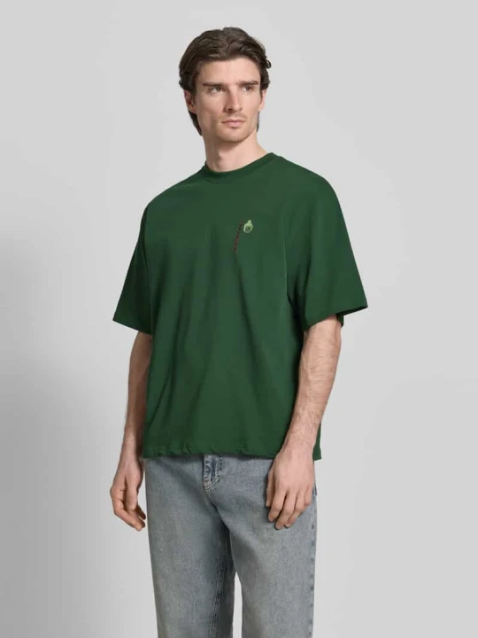 Zdjęcie produktu T-shirt z detalem z logo Model „Beam” Woodbird Ciemnozielony
