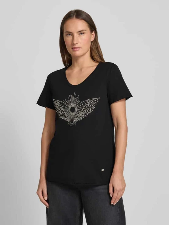 Zdjęcie produktu T-shirt z detalem z logo model ‘Gethi’ MOS MOSH Czarny