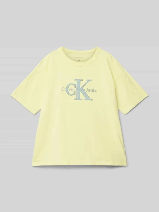 Zdjęcie produktu T-shirt z detalem z logo model ‘OTTOMAN’ Calvin Klein Jeans Jasnożółty
