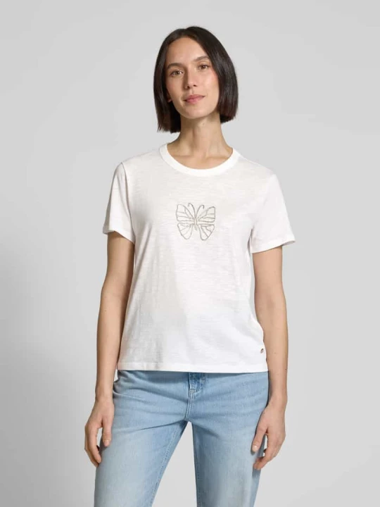 Zdjęcie produktu T-shirt z detalem z logo Monari Złamany biały