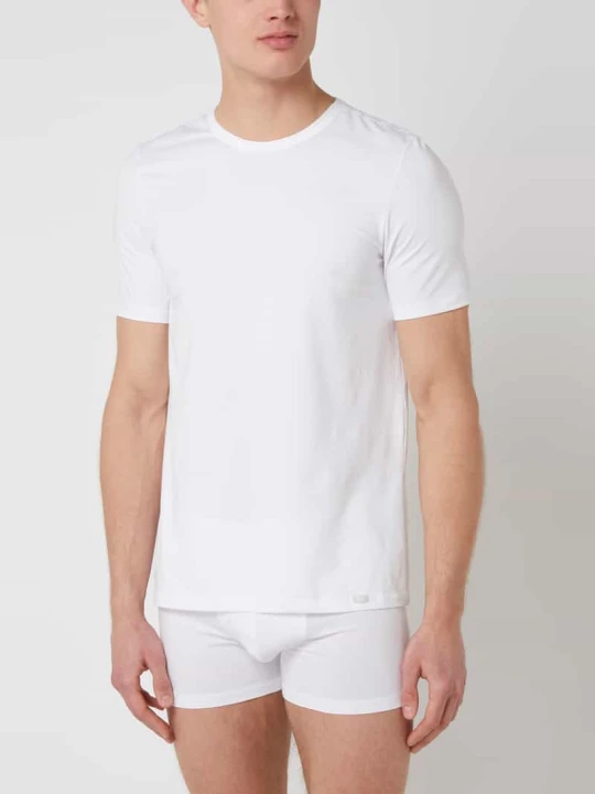 Zdjęcie produktu T-shirt z detalem z logo w zestawie 2 szt. model ‘Cotton Essentials’ Hanro Biały