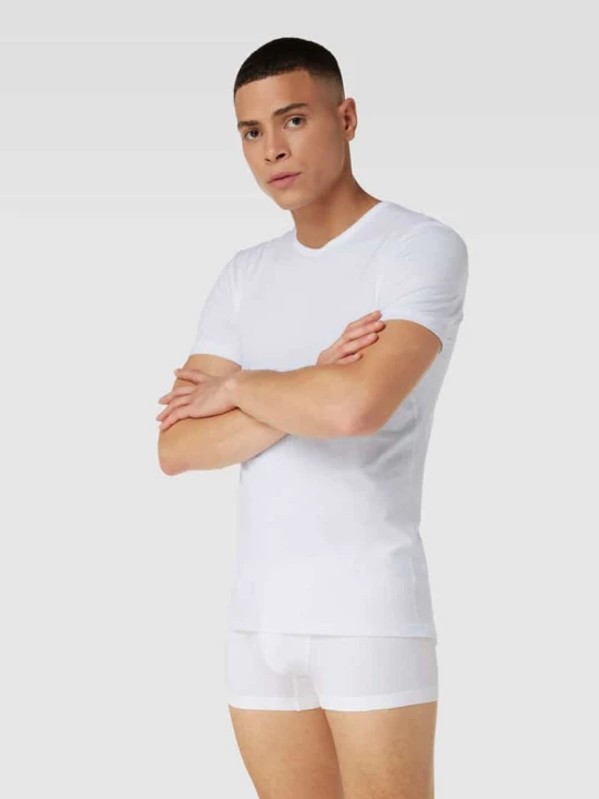 Zdjęcie produktu T-shirt z dodatkiem streczu model ‘Das Drunterhemd’ Mey Biały