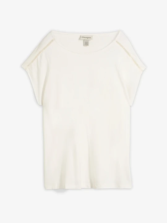 Zdjęcie produktu T-shirt z drabinkową koronką BonPrix biały