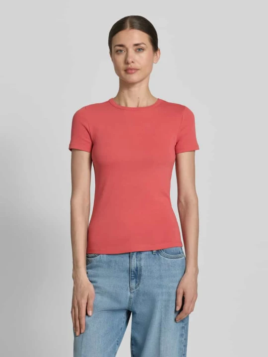 Zdjęcie produktu t-shirt z drobnym prążkowaniem i okrągłym dekoltem Jake*s Koralowy