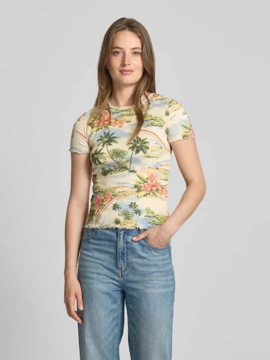 Zdjęcie produktu T-shirt z efektem prążkowania i falistym wykończeniem Jake*s Écru