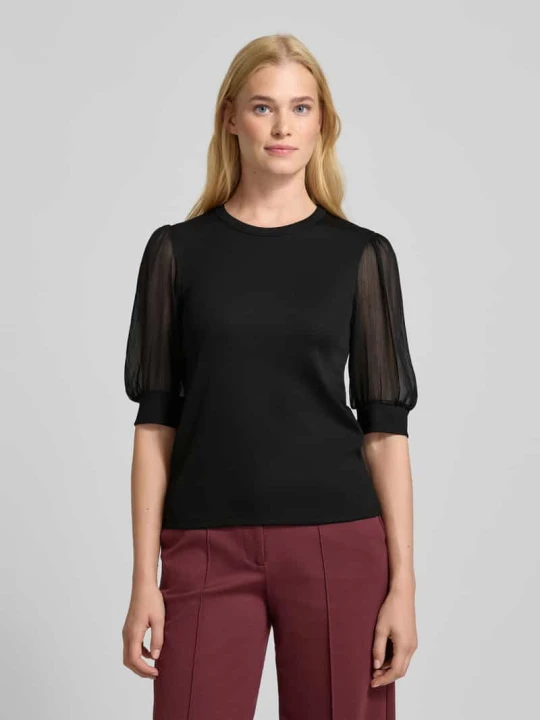 Zdjęcie produktu T-shirt z efektem prążkowania i okrągłym dekoltem LUISA CERANO Czarny